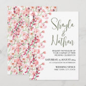 Pink Floral Wedding & Birthday Invitation Kaart (Voorkant / Achterkant)