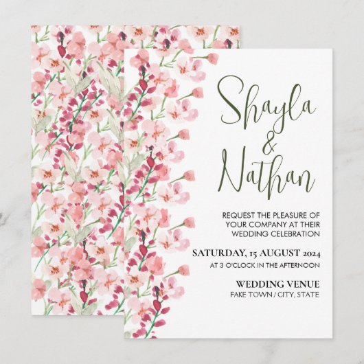 Pink Floral Wedding & Birthday Invitation Kaart (Voorkant / Achterkant)