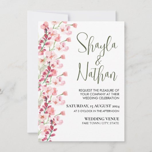 Pink Floral Wedding & Birthday Invitation Kaart (Voorkant)