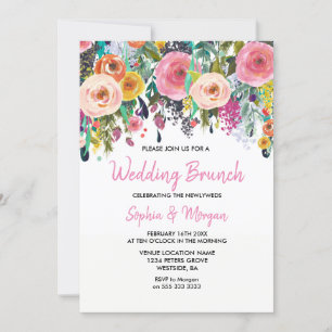 Pink Floral Wedding Brunch Uitnodiging