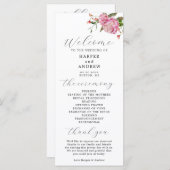 Pink Floral Wedding Ceremony Programme Programmakaart (Voorkant / Achterkant)