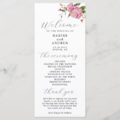 Pink Floral Wedding Ceremony Programme Programmakaart (Voorkant)