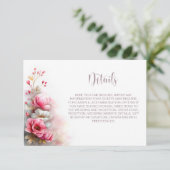 Pink Floral Wedding Details Informatiekaartje (Staand voorkant)