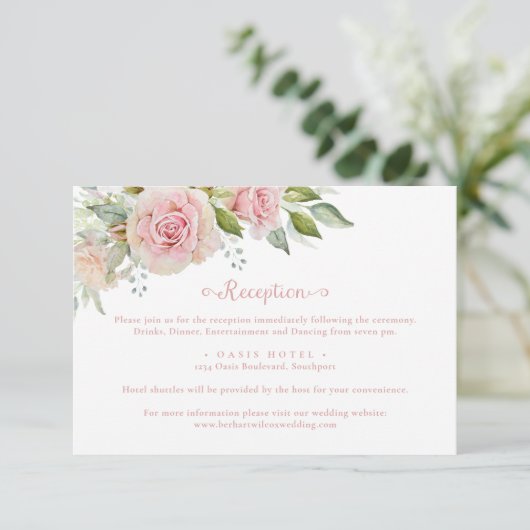 Pink Floral Wedding Enclosure Informatiekaartje (Staand voorkant)