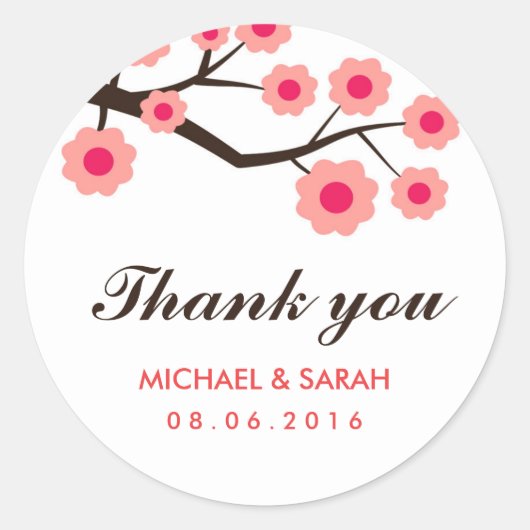 Pink Floral Wedding Favor Dank je Sticker (Voorkant)