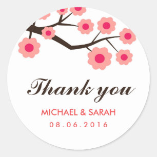 Pink Floral Wedding Favor Dank je Sticker