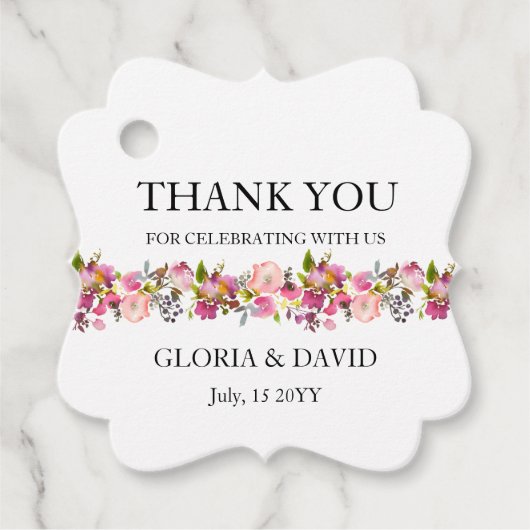 Pink Floral Wedding Favor Labels (Voorkant)