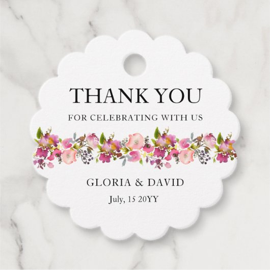 Pink Floral Wedding Favor Labels (Voorkant)