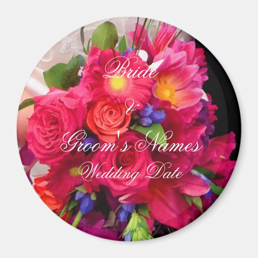 Pink Floral Wedding Favor Magneet (Voorkant)