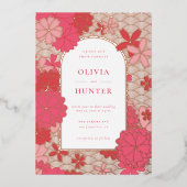 Pink Floral Wedding Folie Uitnodiging (Voorkant)