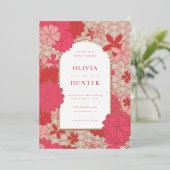 Pink Floral Wedding Folie Uitnodiging (Staand Voorkant)