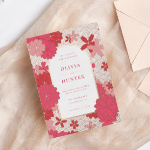 Pink Floral Wedding Folie Uitnodiging