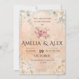 Pink Floral Wedding Invitation | Elegant Customiza Kaart