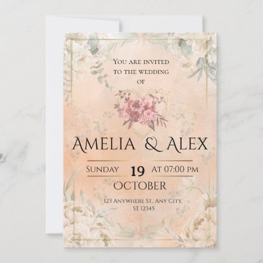 Pink Floral Wedding Invitation | Elegant Customiza Kaart (Voorkant)
