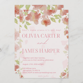 Pink Floral Wedding Invitation – Elegant Rustic Kaart