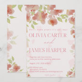 Pink Floral Wedding Invitation – Elegant Rustic Kaart (Voorkant / Achterkant)