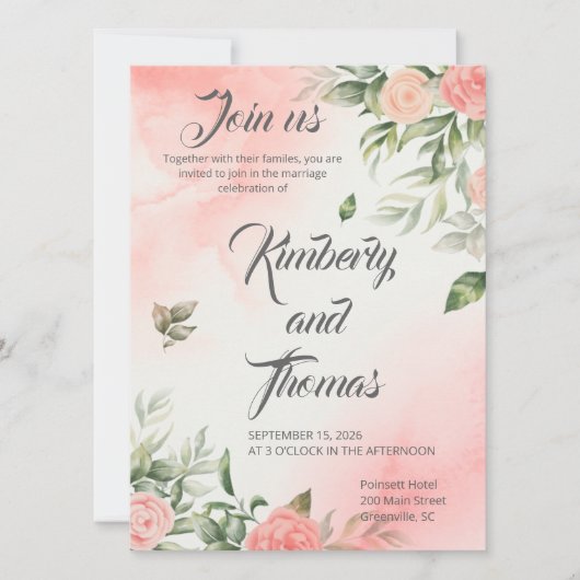 Pink Floral Wedding Invitation - Elegant Save The Date (Voorkant)