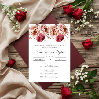 Pink Floral Wedding invitation Kaart