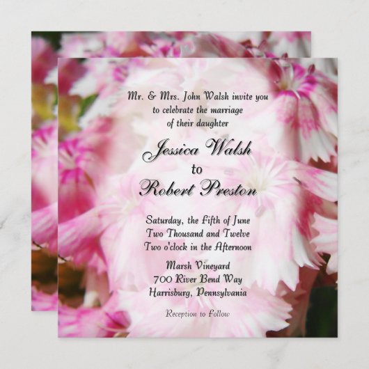 Pink Floral Wedding Invitations Kaart (Voorkant / Achterkant)