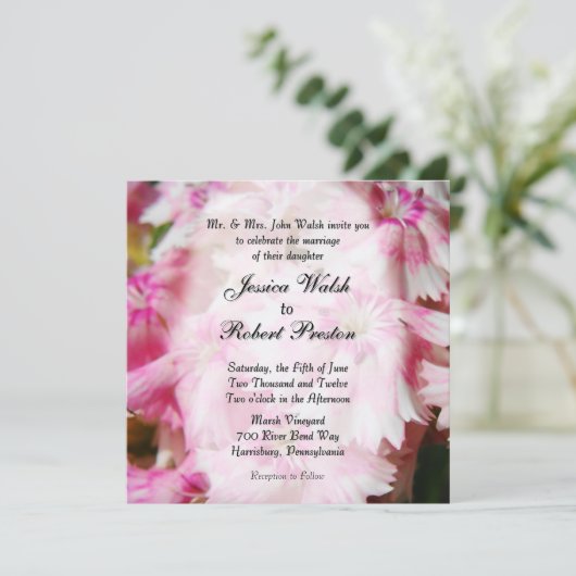 Pink Floral Wedding Invitations Kaart (Staand voorkant)