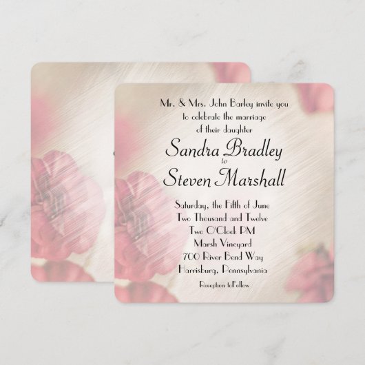 Pink Floral Wedding Invitations Kaart (Voorkant / Achterkant)