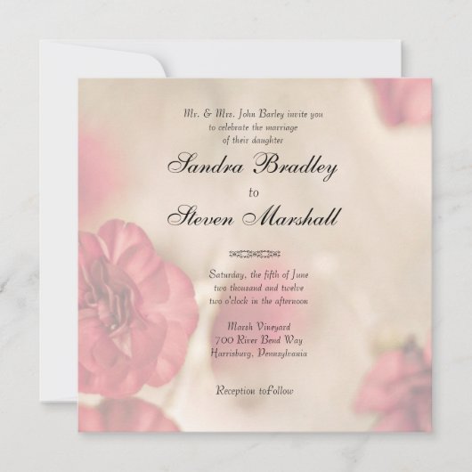 Pink Floral Wedding Invitations Kaart (Voorkant)
