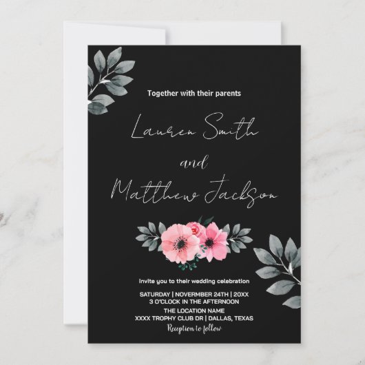 Pink Floral Wedding Invitations Kaart (Voorkant)