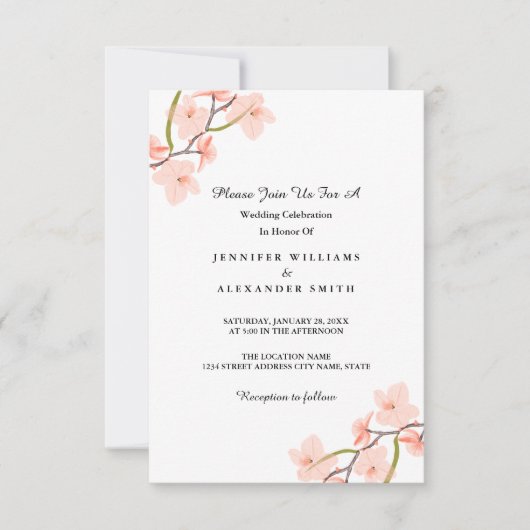 Pink Floral Wedding Invitations Kaart (Voorkant)