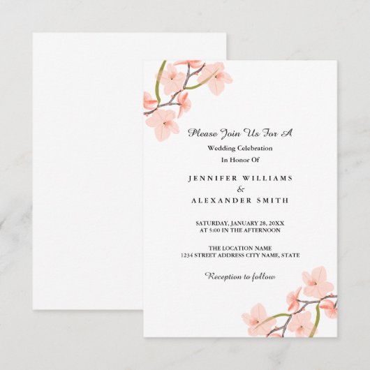 Pink Floral Wedding Invitations Kaart (Voorkant / Achterkant)