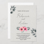 Pink Floral Wedding Invitations Kaart (Voorkant / Achterkant)