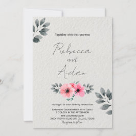 Pink Floral Wedding Invitations Kaart