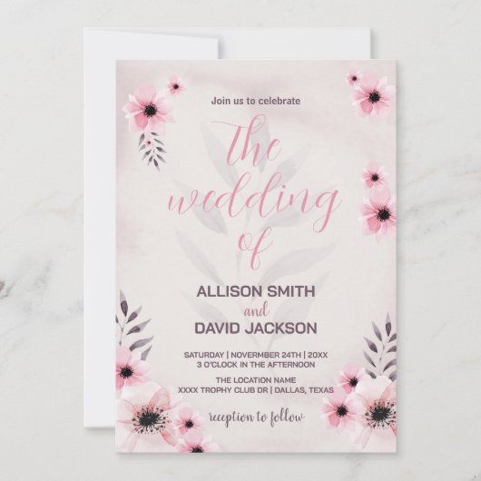 Pink Floral Wedding Invitations Kaart (Voorkant)