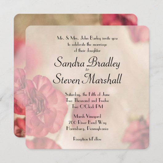 Pink Floral Wedding Invitations Kaart (Voorkant / Achterkant)