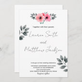 Pink Floral Wedding Invitations Kaart (Voorkant / Achterkant)