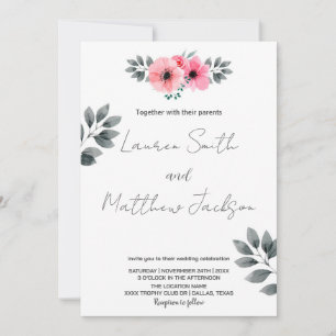 Pink Floral Wedding Invitations Kaart