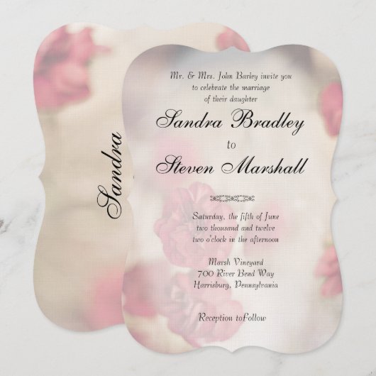 Pink Floral Wedding Invitations Kaart (Voorkant / Achterkant)