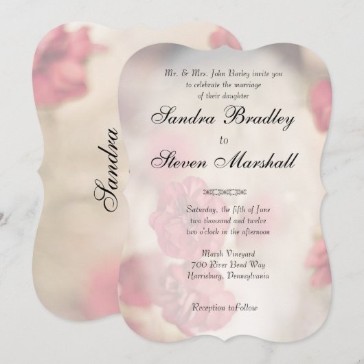 Pink Floral Wedding Invitations Kaart (Voorkant / Achterkant)