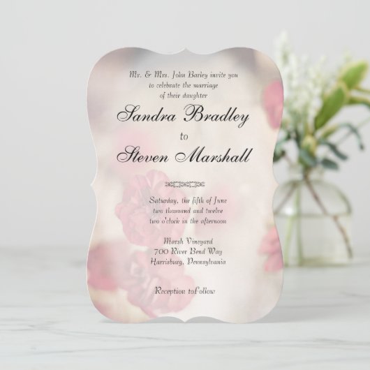 Pink Floral Wedding Invitations Kaart (Staand voorkant)