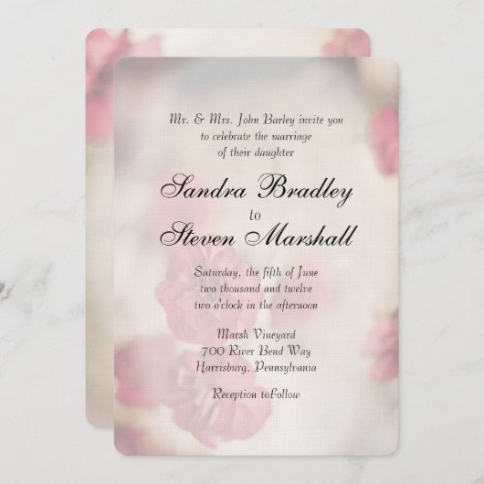 Pink Floral Wedding Invitations Kaart (Voorkant / Achterkant)