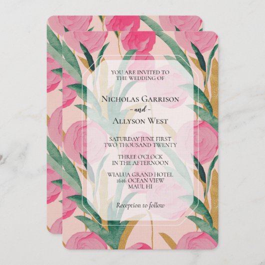 Pink Floral Wedding Kaart (Voorkant / Achterkant)