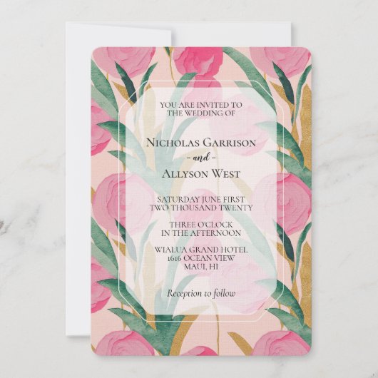 Pink Floral Wedding Kaart (Voorkant)