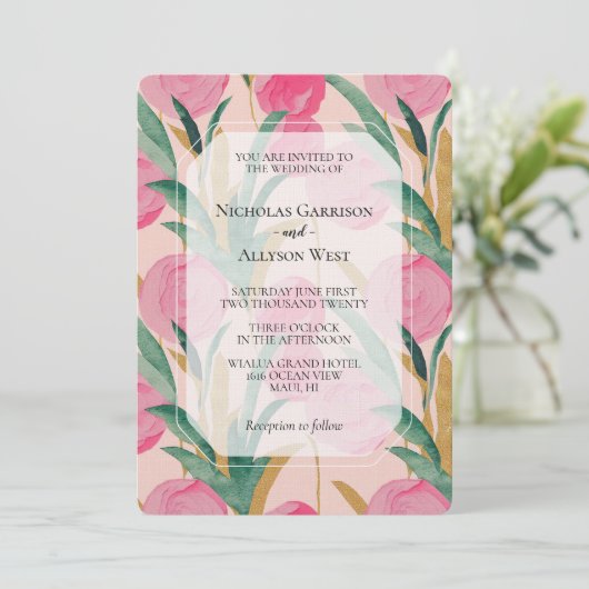 Pink Floral Wedding Kaart (Staand voorkant)