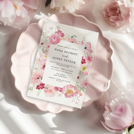 Pink Floral Wedding Kaart