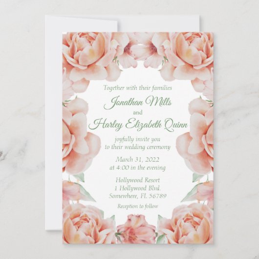 Pink Floral Wedding Kaart (Voorkant)