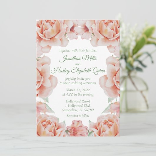 Pink Floral Wedding Kaart (Staand voorkant)