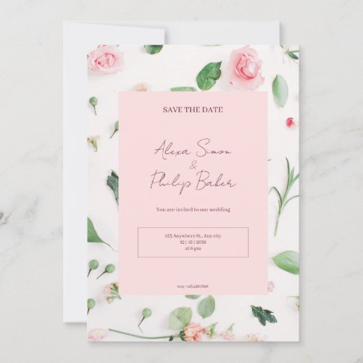 Pink Floral Wedding Kaart (Voorkant)