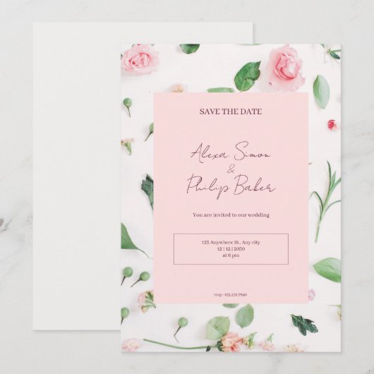 Pink Floral Wedding Kaart (Voorkant / Achterkant)