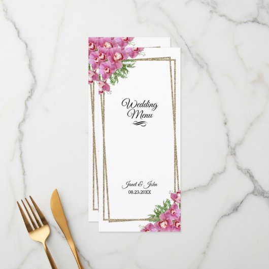 Pink Floral Wedding Menu (Voorkant / Achterkant in situ)
