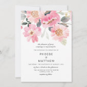 Pink Floral Wedding Modern Kaart (Voorkant)