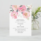Pink Floral Wedding Modern Kaart (Staand voorkant)